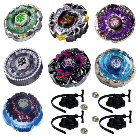 Pachet titirezi 4D DEFENSE 7 buc. + 4 lansatoare + 4 varfuri metalice: BB106 Fang Leone, BB114 Variares, BB116A Jade Jupiter, BB104 Basalt Horogium, BB80 Gravity Perseus, BB51 Super Rorso, BB124 Kreis