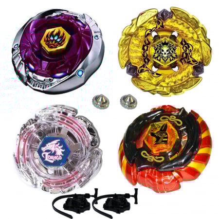 Pachet titirezi 4D FLAME 4 buc + 2 lansatoare + 2 varfuri metalice: BB118 Phantom Orion, BB111 Mercury Anubius, BB43 Spegasis LDrago, BB99 Hell Kerbecs