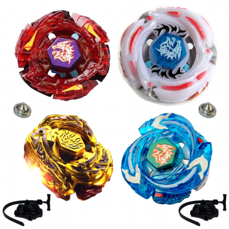 Pachet titirezi 4D LDRAGO Attack 4 buc + 2 lansatoare + 2 varfuri metalice: BB88 Meteo, BB98 Assaul.T, BB98R Rush, 3013H Gold