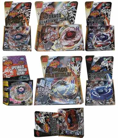 Pachet titirezi 4D LDRAGO Colectie 7 buc + 2 lansatoare + 2 varfuri metalice: BB88 Meteo, BB108 Destroy, BB43 SPegasis, BB121B Guardian, BB98 Assaul.T, BB98R Rush, 3013H Gold [1]