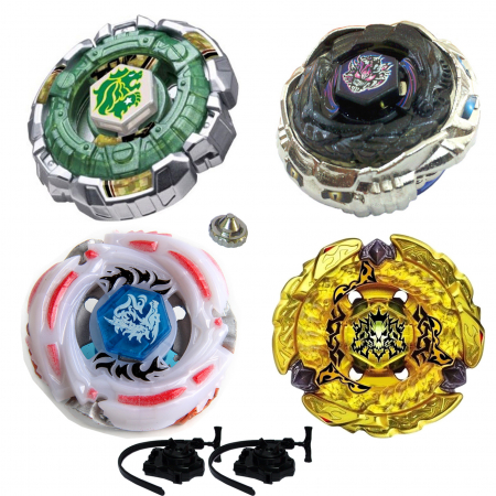 Pachet titirezi 4D MIX1 4 buc + 2 lansatoare + 1 varf metalic: BB106 Fang Leone, BB88 Meteo L-Drago, BB99 Hell Kerbecs, BB122 Diablo Nemesis