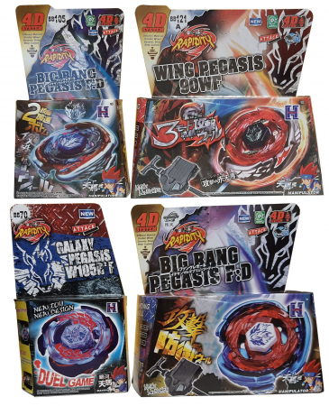 Pachet titirezi 4D PEGASIS Attack Pack 4 buc + 2 lansatoare + 2 varfuri metalice: BB105 Big Bang, BB121A Wing, 3013-02 Big Bang Blue Wing, BB70 Galaxy [1]