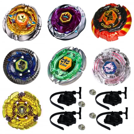 Pachet titirezi 4D FLAME 7 buc. + 4 lansatoare + 4 varfuri metalice: BB118 Phantom Orion, BB111 Mercury Anubius, BB126 Flash Sagittario, BB121C DuoUranus, BB43 Spegasis LDrago, BB99 Hell Kerbecs, BB48