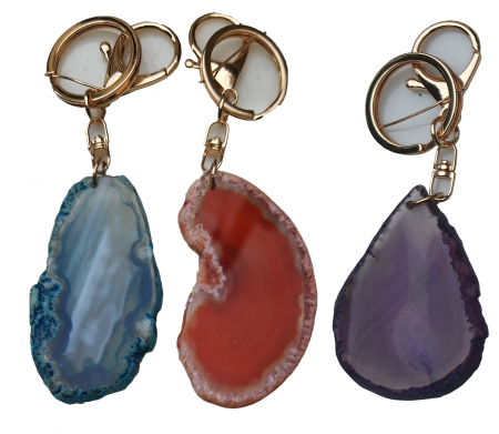 Set 3 brelocuri cu cristal natural de agat, la alegere, personalizate pentru zodii, culori, chakre