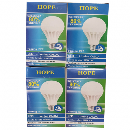 Becuri LED - Set 4 becuri LED E27 7W 2700K lumina calda 350LM HOPE R
