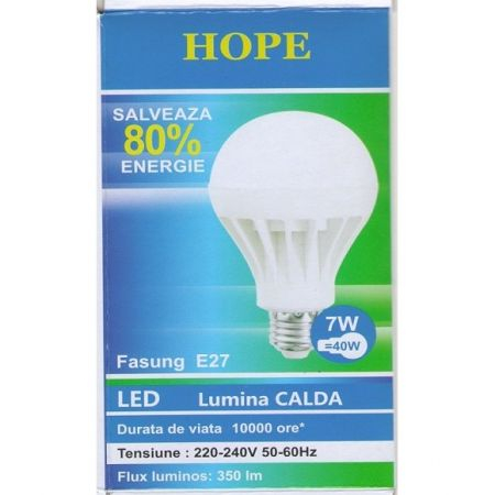 Set 4 becuri LED E27 7W 2700K lumina calda 350LM HOPE R [2]