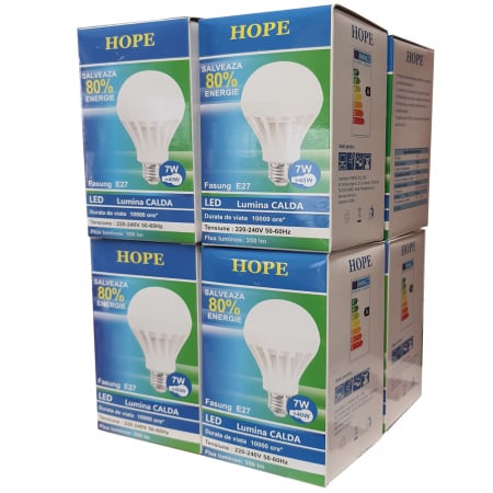 Set 8 becuri LED E27 7W 2700K lumina calda 350LM HOPE R [0]