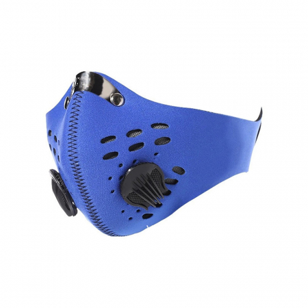 Masti sport, protectie antipoluare - Masca HOPE R, cu supape si filtru carbon activ antipoluare, reutilizabila, pentru alergat, bicicleta, trotineta, albastra