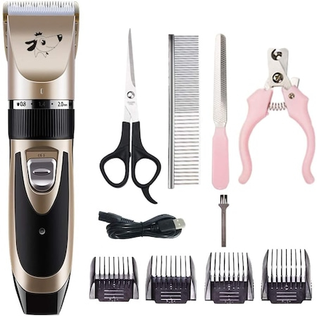Set de ingrijire animale de companie, cu masina profesionala de tuns, foarfeca, pieptan, clips unghii si lama de pilit [0]