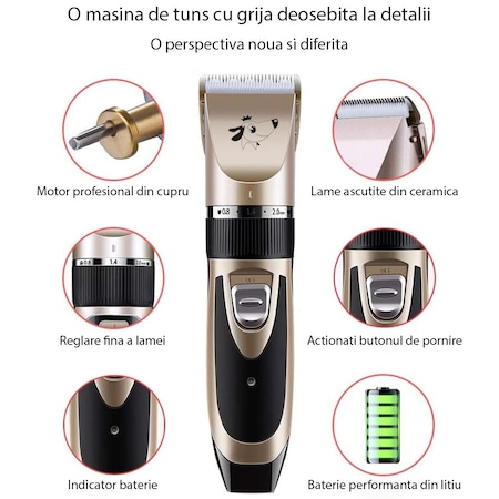 Set de ingrijire animale de companie, cu masina profesionala de tuns, foarfeca, pieptan, clips unghii si lama de pilit [1]