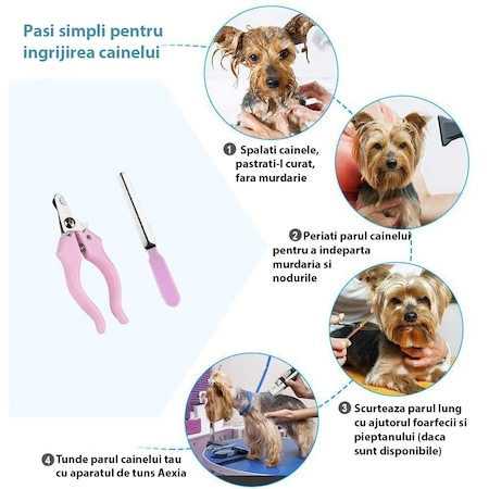 Set de ingrijire animale de companie, cu masina profesionala de tuns, foarfeca, pieptan, clips unghii si lama de pilit [3]