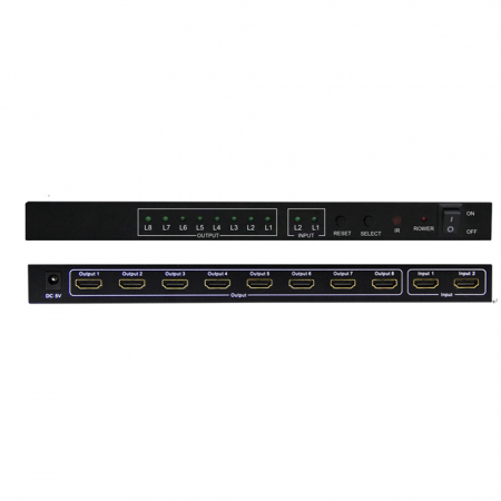 Splitter HDMI, 2x intrari, 8x iesiri rezolutie 4K x 2K, telecomanda, HOPE R [2]