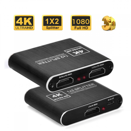 Splitter HDMI 4Kx2K@30Hz, 1 intrare 2 iesiri, HDCP 1.4, UltraHD, slim, negru [2]