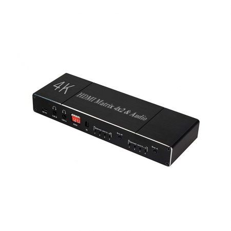 Hub-uri, Splittere, Switch-uri - Switch HDMI 1.4b HDCP 2.2 MATRIX 4in 2out, 4Kx2K , extractor Audio, 2 x optical, Audio L/R cu EDID si telecomanda IR, negru