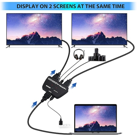 Switch HDMI 2.0, 1 intrare si 2 iesiri, suporta UHD 4Kx2K@60Hz, Audio Extractor SPDIF + R/L, negru, HOPE R [3]