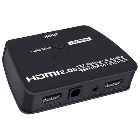 Hub-uri, Splittere, Switch-uri - Switch HDMI 2.0, 1 intrare si 2 iesiri, suporta UHD 4Kx2K@60Hz, Audio Extractor SPDIF + R/L, negru, HOPE R