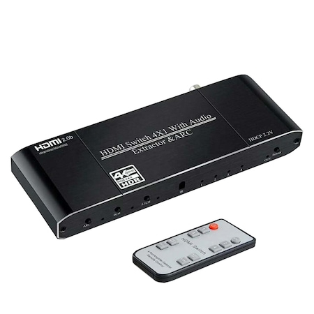 Hub-uri, Splittere, Switch-uri - Switch HDMI 2.0, 4 intrari si 1 iesire, HDCP 2.2, 4K@60Hz, iesiri: Toslink, Coaxial, Jack 3.5mm L/R, Audio Extractor, ARC, telecomanda, HOPE R
