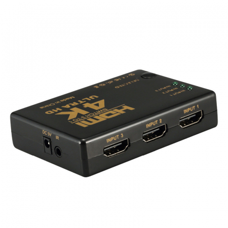 Switch HDMI 2.0 HDCP 2.2, 4Kx2K@60Hz, RGB 4:4:4, HDR10, 3 intrari 1 iesire, telecomanda IR, negru [2]