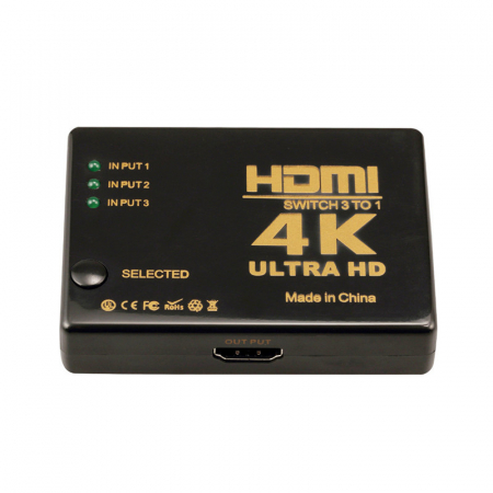 Hub-uri, Splittere, Switch-uri - Switch HDMI 2.0 HDCP 2.2, 4Kx2K@60Hz, RGB 4:4:4, HDR10, 3 intrari 1 iesire, telecomanda IR, negru