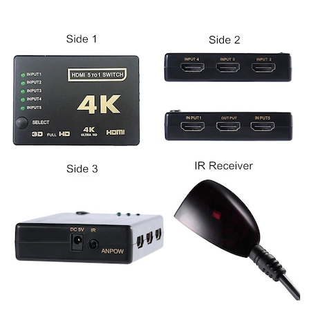 Switch HDMI 2.0 HDCP 2.2, 4Kx2K@60Hz, RGB 4:4:4, HDR10, 5 intrari 1 iesire, telecomanda IR, negru, HOPE R [1]