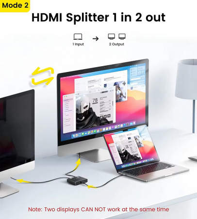 Switch HDMI 4K@60Hz, HOPE R bidirectional, HDMI2.0b, HDCP2.2, 1 x 2 splitter, 2 x 1 switch, negru [4]