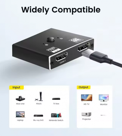 Switch HDMI 4K@60Hz, HOPE R bidirectional, HDMI2.0b, HDCP2.2, 1 x 2 splitter, 2 x 1 switch, negru [1]