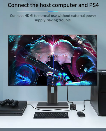 Switch HDMI 8k@60Hz HOPE R bidirectional, HDMI2.1, HDCP2.3, 1 x 2 splitter, 2 x 1 switch, negru [3]