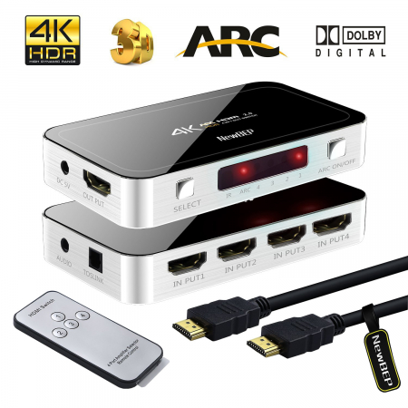 Switch HDMI HOPE R 4 intrari 1 iesire HDMI si audio, telecomanda, HDR+ARC suporta 3D si UHD 4K, negru [3]