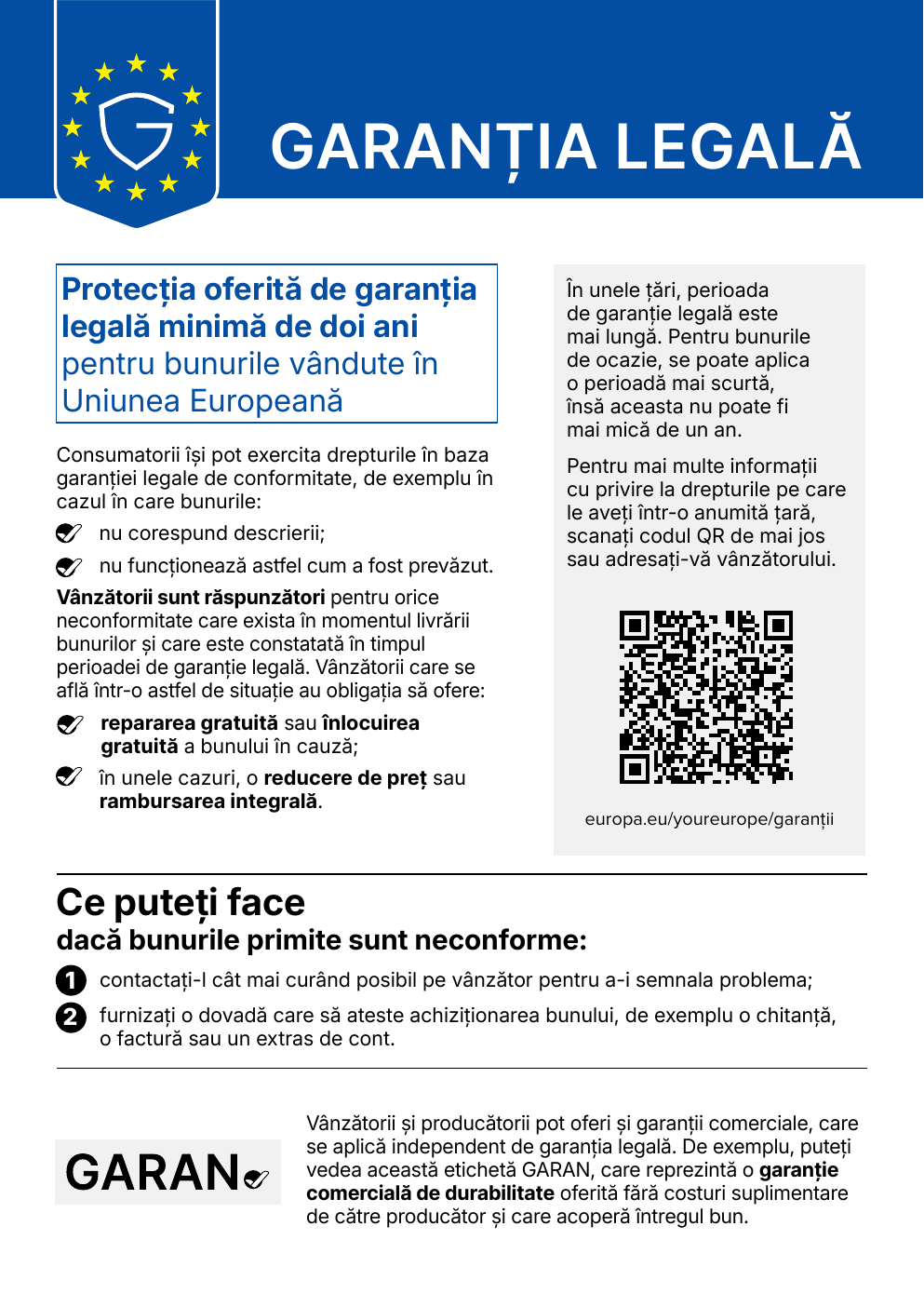 Garanția legală - notificarea armonizată a Uniunii Europene