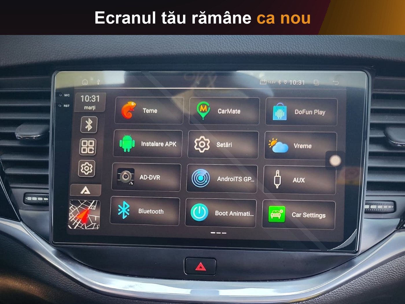 Navigație cu folie de sticlă pe ecran