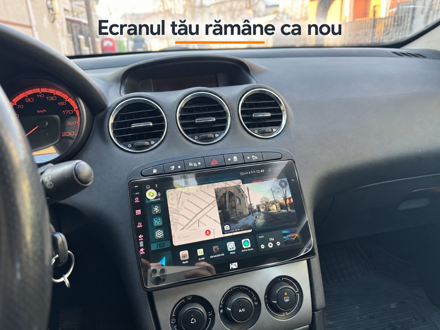 Navigație cu folie de sticlă pe ecran
