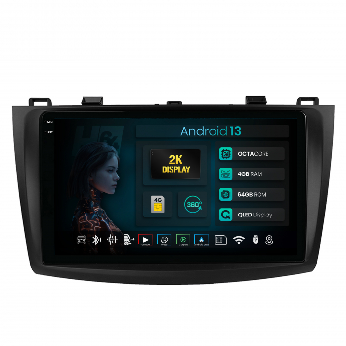 Navigatie 2K Android 13 Mazda 3 09-13 QLED | Hub64.ro [1]