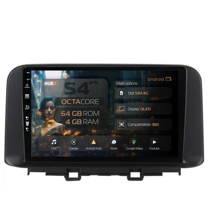 Carplay Android 13 Hyundai Kona (2018+) QLED | Hub64.ro [1]