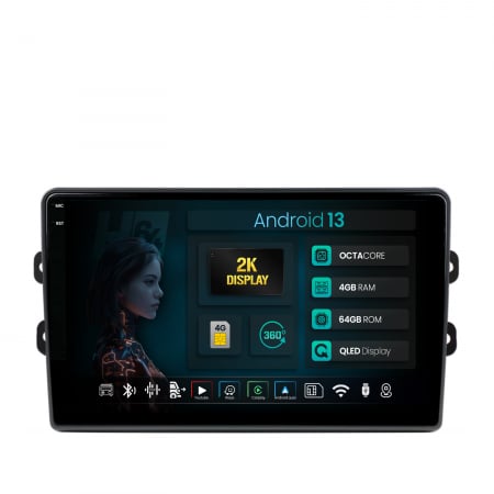 Sandero 2012-2020 - Navigatie 2K Android 13 DACIA 4+64GB OCTACORE | Hub64.ro