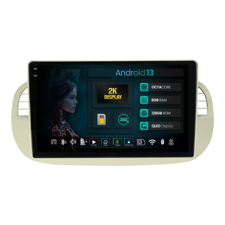 Navigații Fiat 500 (2007-2014) - Navigatie 2K Android Fiat 500 (2007-2014) ramă argintie 8GB | Hub64.ro