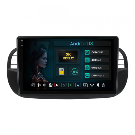 Navigații Fiat 500 (2007-2014) - Navigatie 2K Android Fiat 500 (2007-2014) ramă neagră 4GB | Hub64.ro