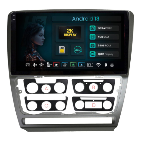 Navigații Skoda Octavia II NFL 2004-2008 - Navigatie 2K QLED Android Skoda Octavia 2 (2004-2013), ramă Silver | Hub64.ro