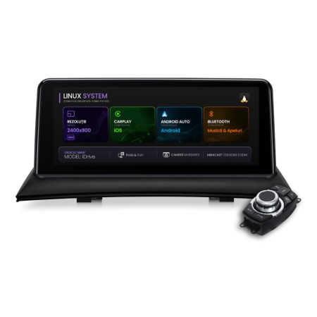 Navigații BMW X3 E83 2003-2010 - Navigatie BMW X3 E83 (2004-2009), Linux OS & OEM, Varianta iDrive, CarPlay & Android Auto Wireless, MirrorLink, Camera AHD, 12.3 Inch - AD-BGBM10LXICI+AD-BGRKITBMI108