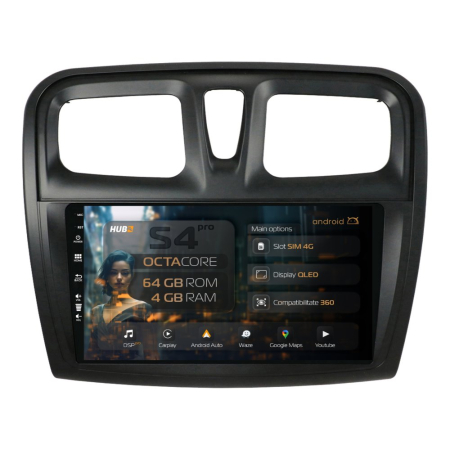 Navigații Dacia Logan 2012-2020 - Navigatie Android Dacia Sandero 4GB QLED | Hub64.ro