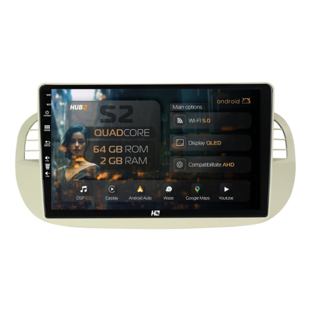 Navigații Fiat 500 (2007-2014) - Navigatie Android Fiat 500 (2007-2014) ramă argintie 2GB | Hub64.ro