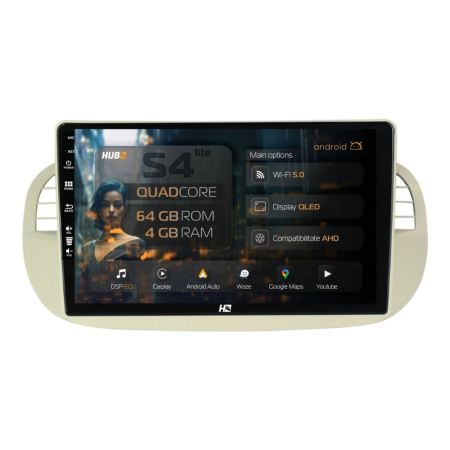 Navigații Fiat 500 (2007-2014) - Navigatie Android Fiat 500 (2007-2014) ramă argintie 4GB | Hub64.ro