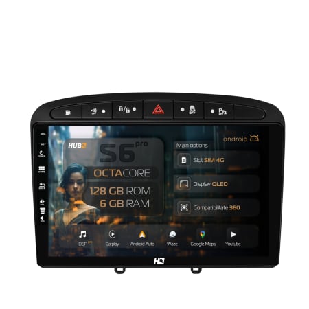 408 (2008-2013) - Navigatie Android 13 Peugeot 308/408 4G 6GB| Hub64.ro