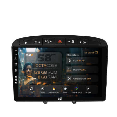 308 (2008-2013) - Navigatie Android 13 Peugeot 308/408 8GB | Hub64.ro