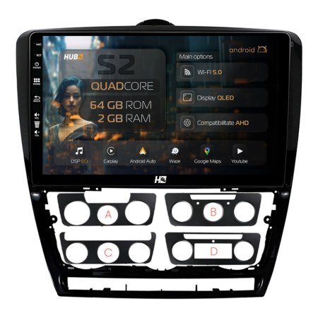Navigații Skoda Octavia II NFL 2004-2008 - Carplay Android Skoda Octavia 2 (2004-2013), ramă Black | Hub64.ro
