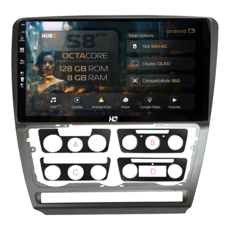 Navigații Skoda Octavia II NFL 2004-2008 - Navigatie Android Skoda Octavia 2 (2004-2013), ramă Silver 8GB | Hub64.ro