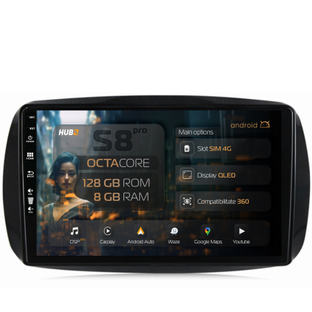 Smart FORTWO 2016 ->> - Carplay SMART Fortwo 2016-Prezent 8+128GB Slot 4G | HUB64