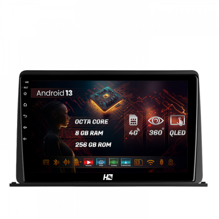 Navigatie HUB64 Universala pentru bord, 8GB RAM, Android, Octacore, Slot Sim 4G, DSP, GPS, Wi-FI, Carplay, Android Auto, USB, Bluetooth, Waze, Touchscreen, 9 Inch