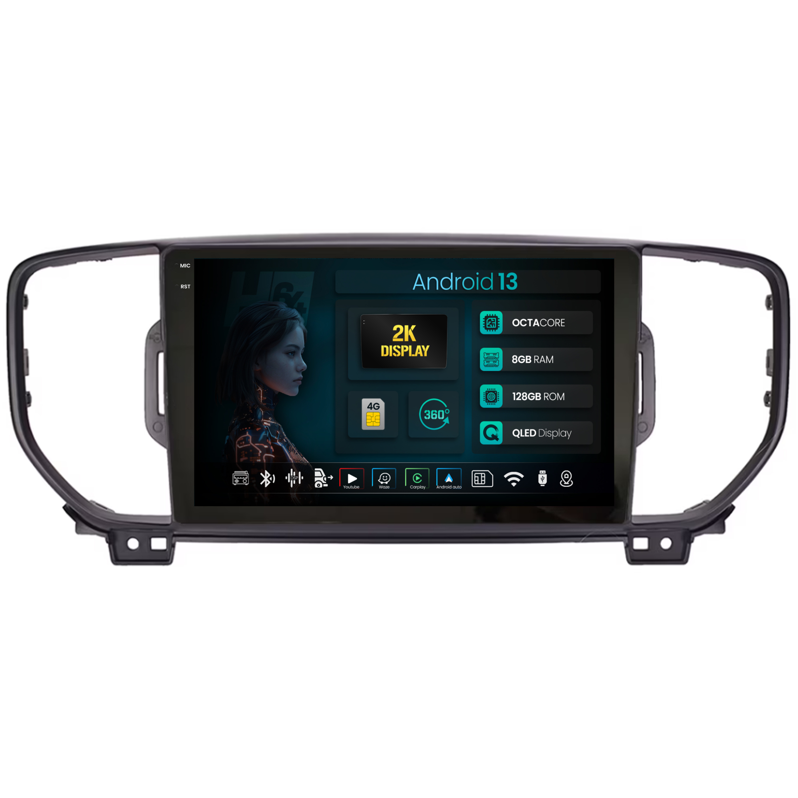 android watch Navigatie 2K HUB64 Kia Sportage (2016-2018), 8GB RAM, Android, Octacore, Slot Sim 4G, DSP, GPS, Wi-FI, Carplay, Android Auto, USB, Bluetooth, Waze,