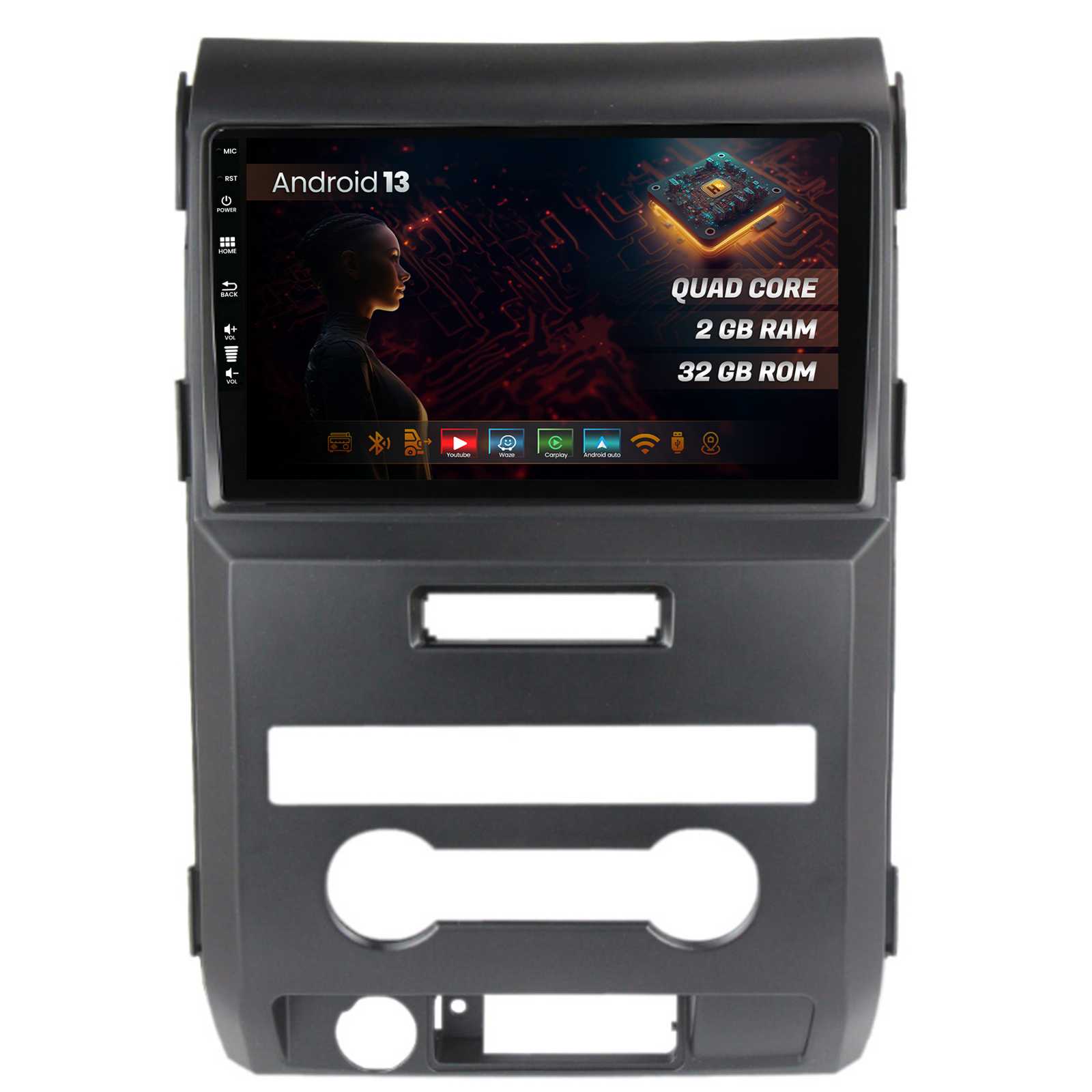 Navigatie HUB64 Ford F150 (2008-2014), 2GB RAM, Android 13, GPS, Wi-FI, Carplay, Android Auto, USB, Bluetooth, Radio, Waze, Touchscreen, 9 inch
