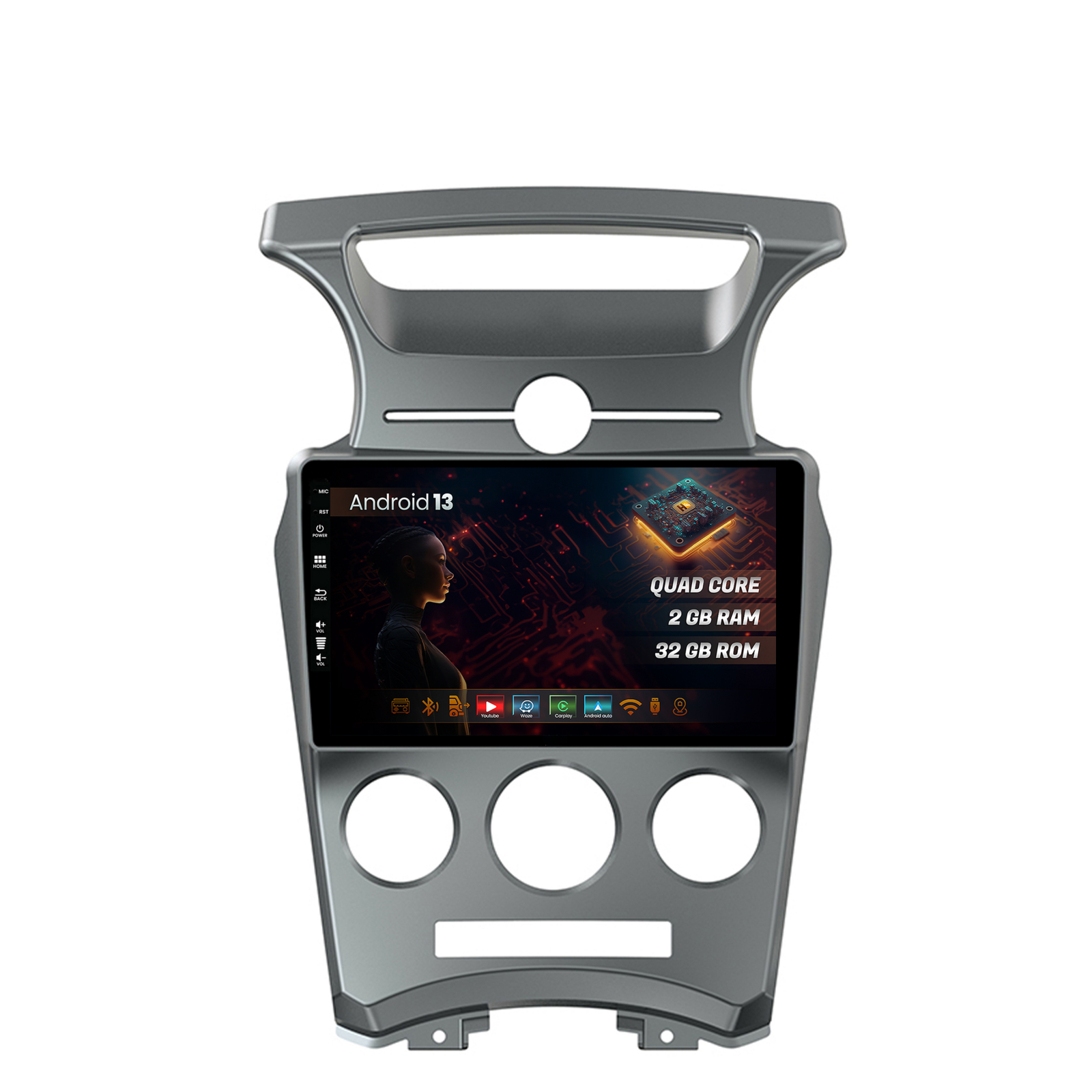 Navigatie HUB64 Kia Carens (2007-2011), 2GB RAM, Android 13, GPS, Wi-FI, Carplay, Android Auto, USB, Bluetooth, Radio, Waze, Touchscreen, 9 inch